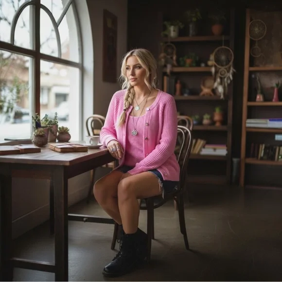 Lilly Pulitzer Bristow Ribbed Cardigan & Matching Tank Set In Pink Bliss NWT XL - Picture 3 of 16